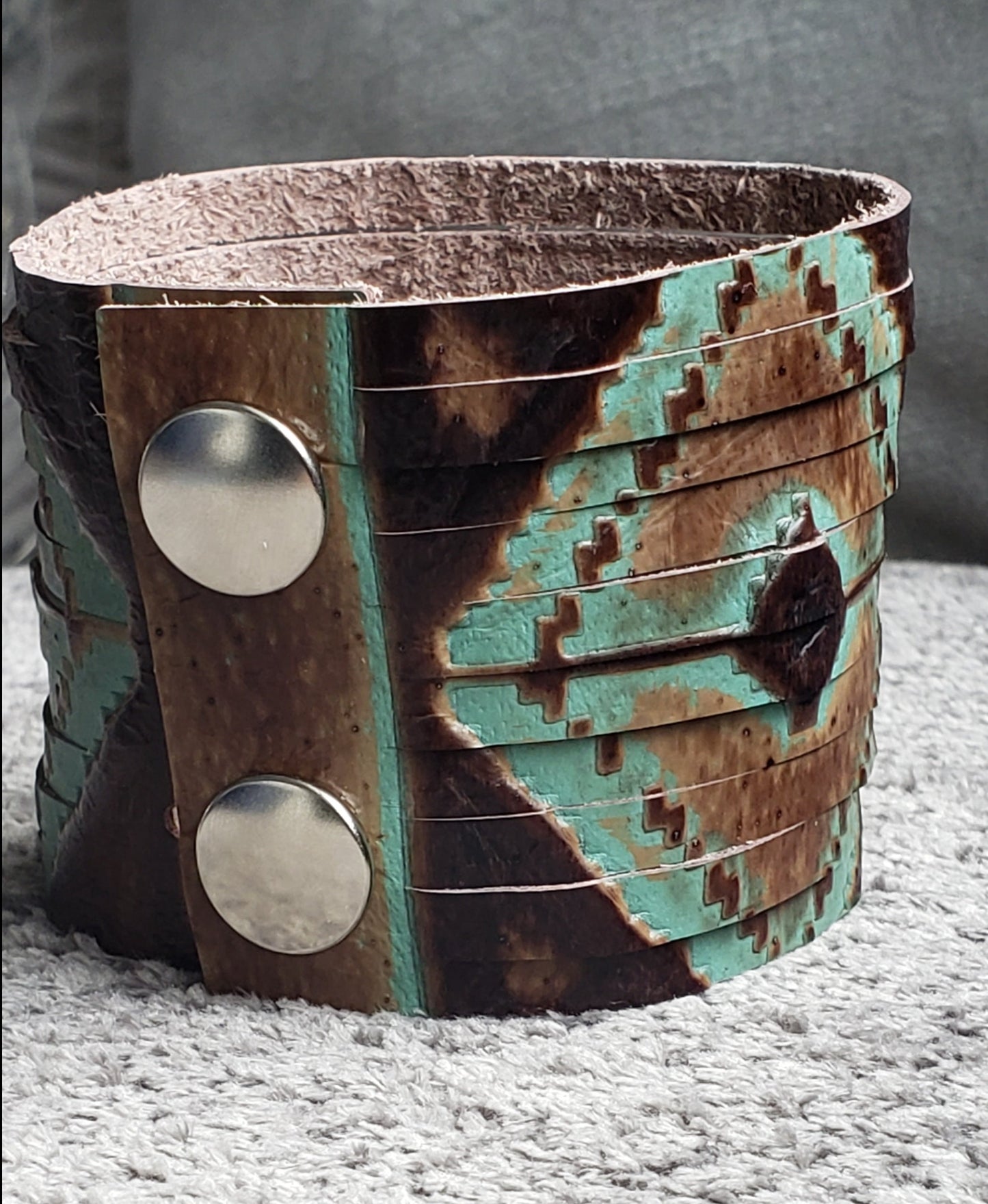 Brown/Teal Navajo Sliced Adult Bracelet