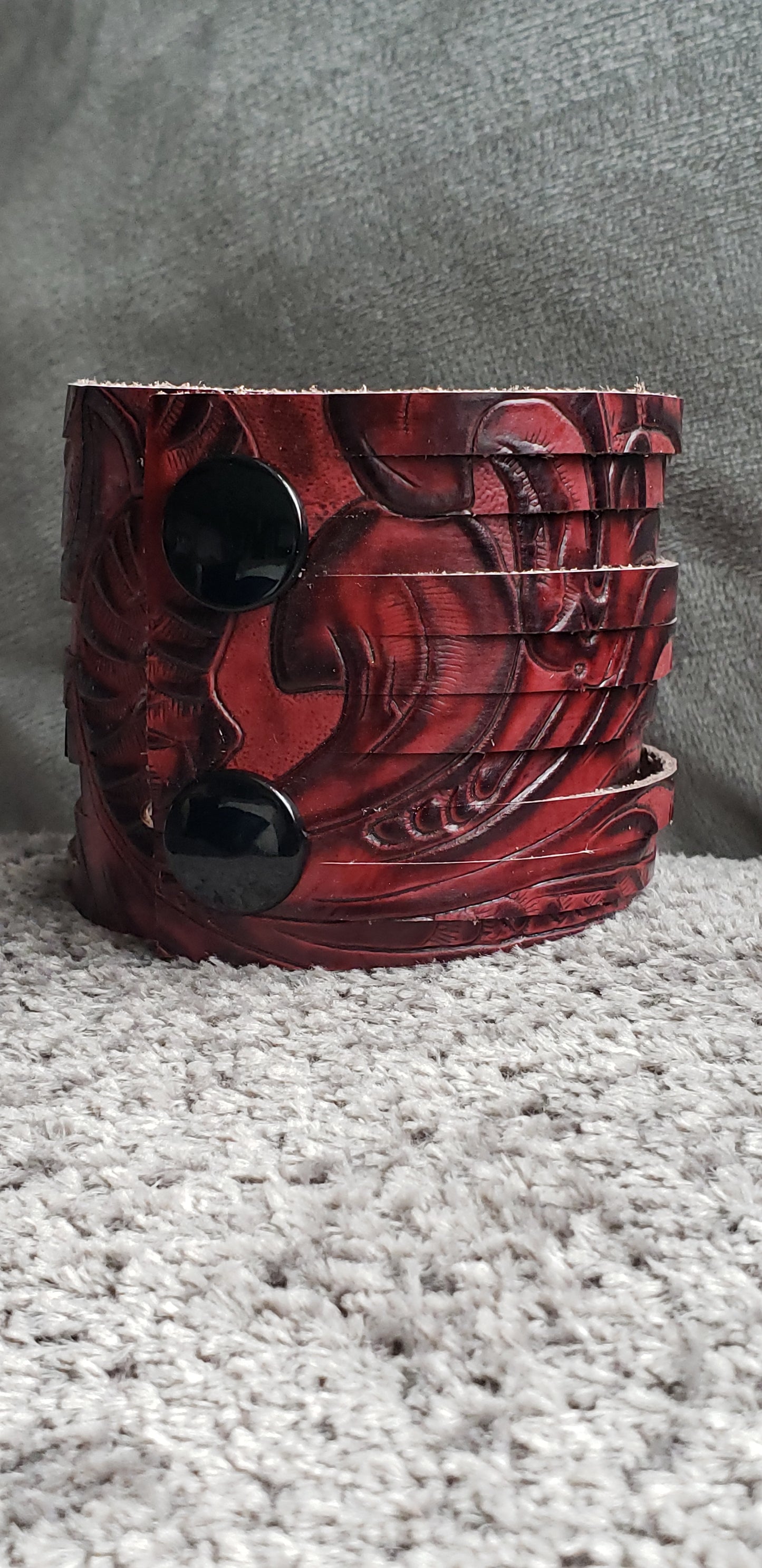 Red Western Sliced Floral Leather Bracelet