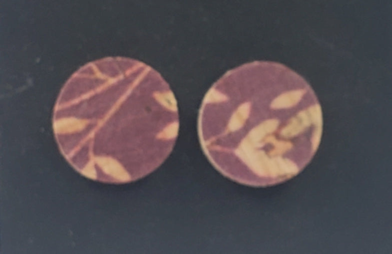 Maroon Leaf Print Studs