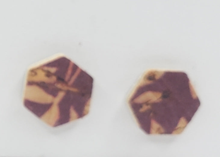 Maroon Leaf Print Studs